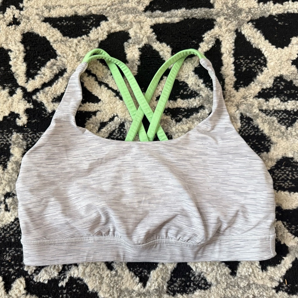 Lululemon Gray and Green Sports Bra with Criss-Cross Straps
